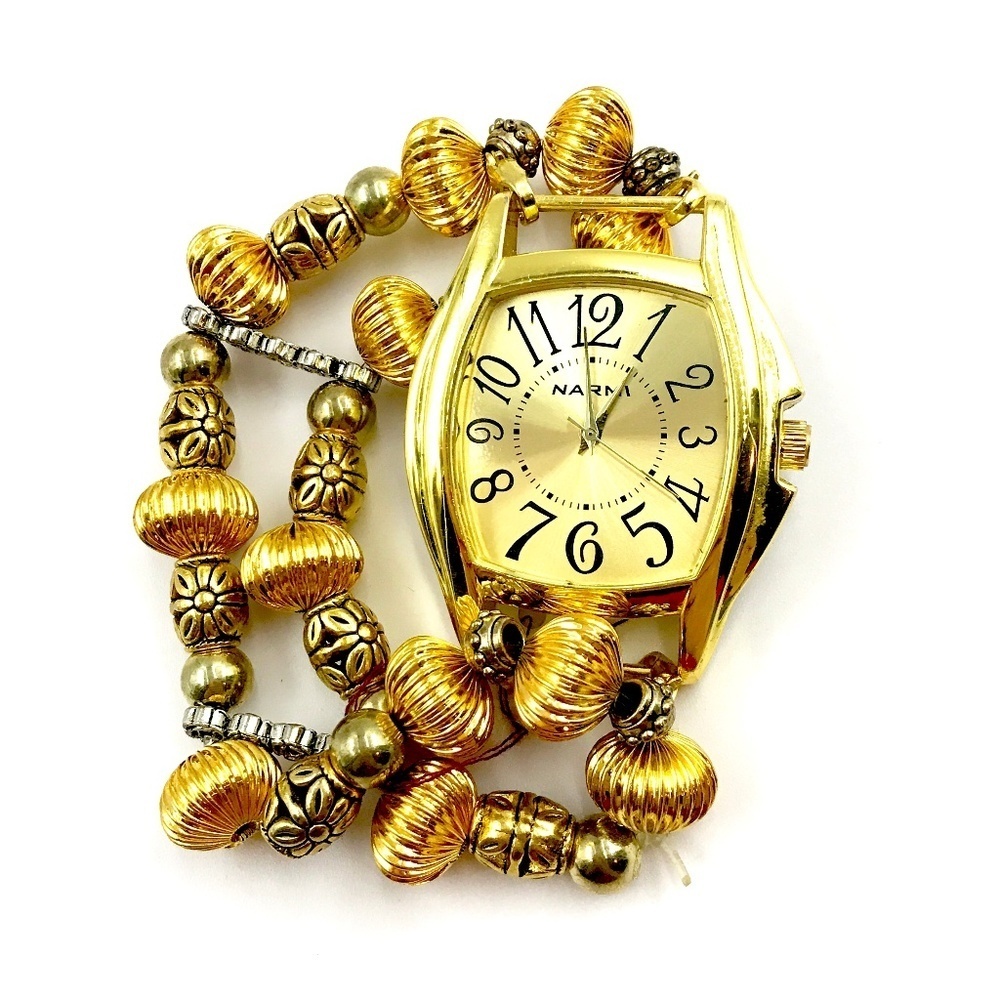 Narmi Golden Beaded Stretchy Watch​​
